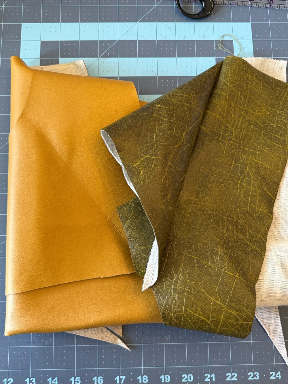 Mustard and Olive Home Accent Leather Fabric scraps